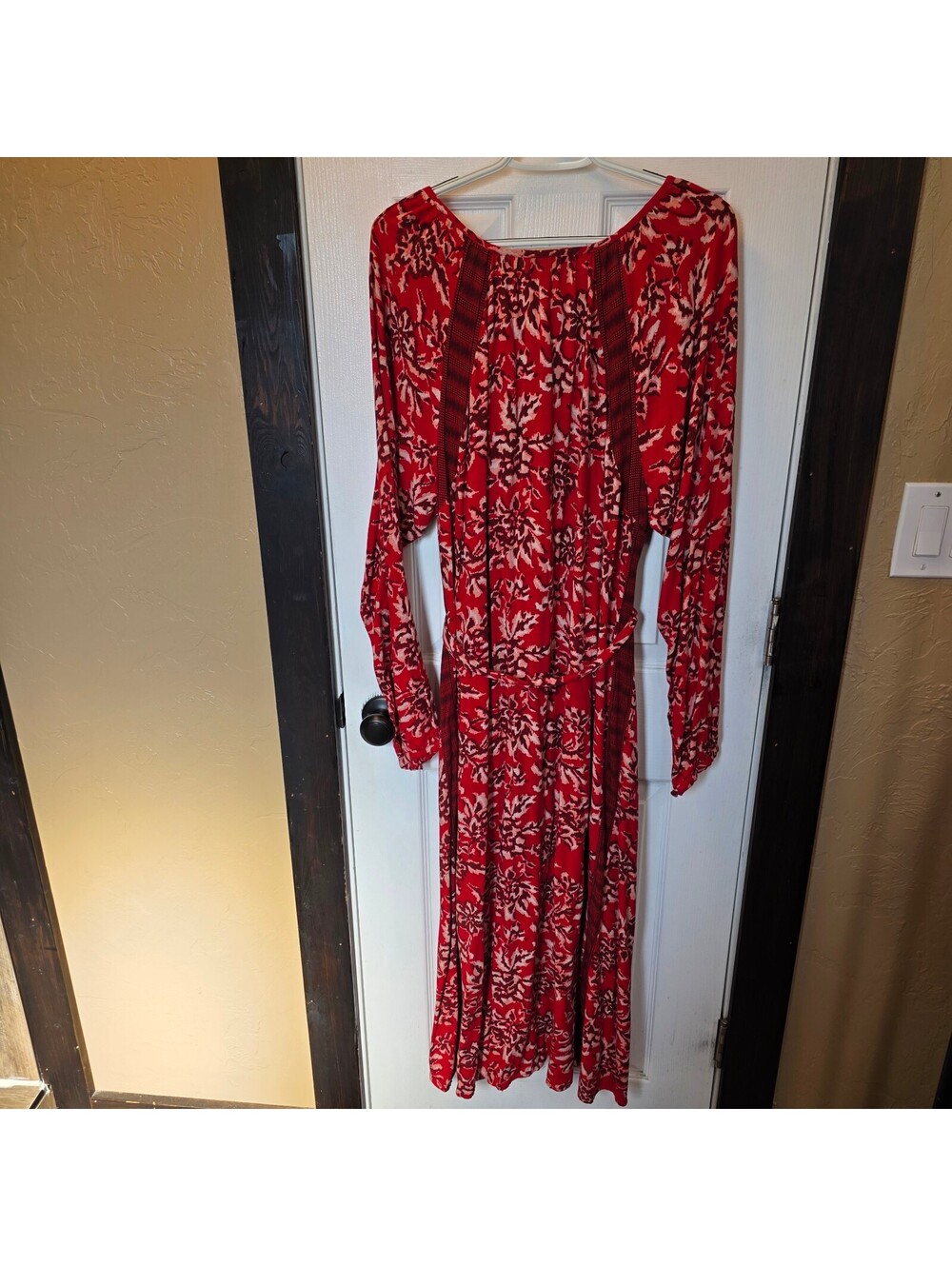Knox Rose Red Floral Rayon Dress with Button Front and Long Sleeves Size XL NWOT - Picture 5 of 9